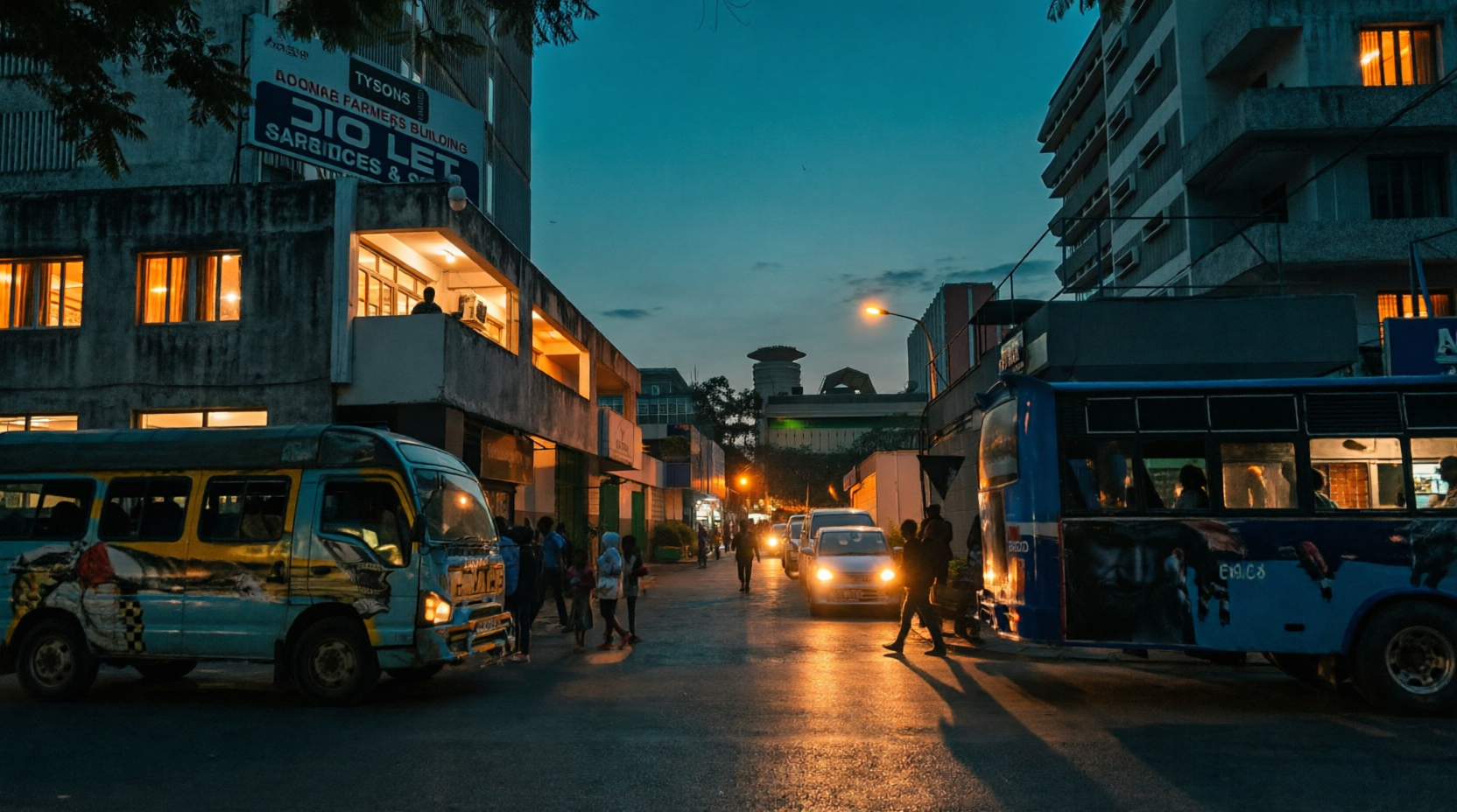 Cinematic Nairobi streets at blue hour